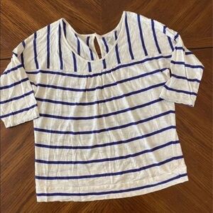 Loft Ivory & Blue Striped‎ Knit Top Medium